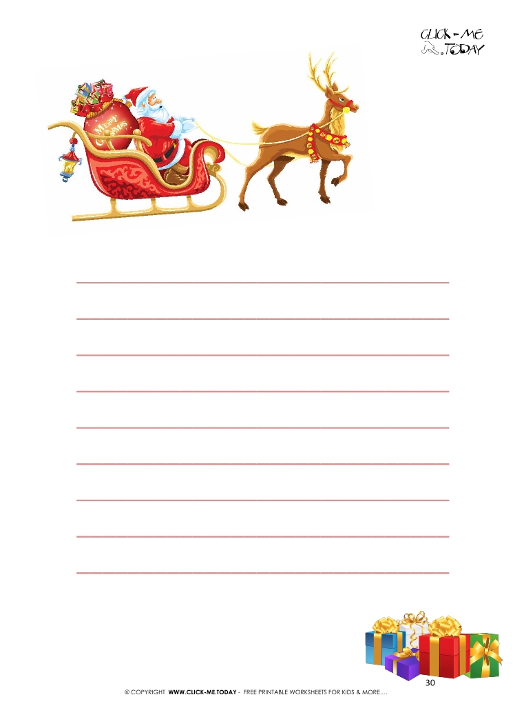 Free printable letter to Santa template sleigh & presents with lines 30